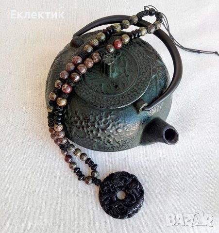 Амулет от обсидиан с наниз от полускъпоценни камъни, снимка 7 - Колиета, медальони, синджири - 40572381