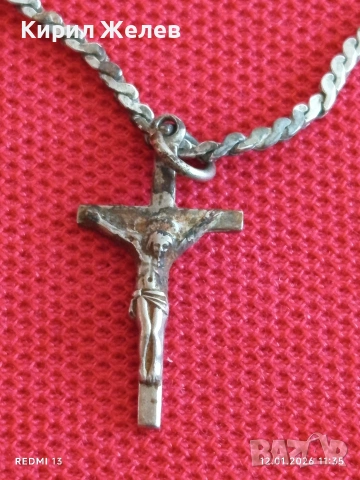 Сребърна верижка плетка тип Змийска кожа с кръст разпятие Христово 52771, снимка 2 - Колиета, медальони, синджири - 53070714