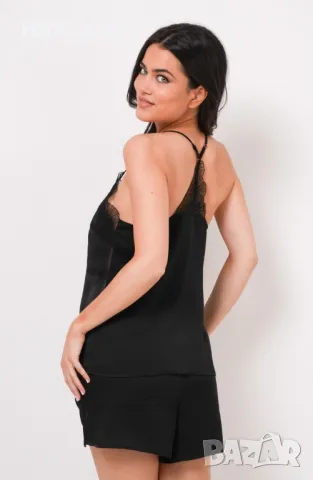 Дамска черна пижама Bonatti потник с панталонки и дантела, снимка 2 - Пижами - 48540695