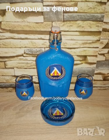 Подарък за мъж- ръчно декорирана бутилка с отбор "ЛЕВСКИ"., снимка 3 - Футбол - 38920861