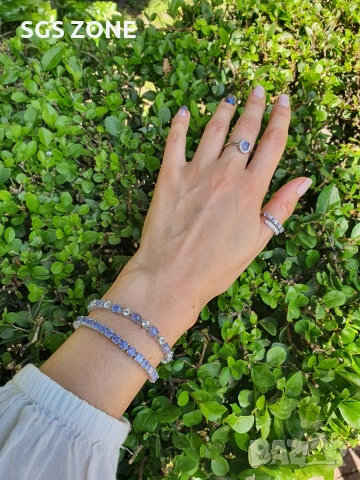 Нежна сребърна гривна с танзанит от Тайланд, снимка 2 - Гривни - 53455054