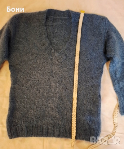 Пуловер 100 % вълна мохер, M-L, снимка 4 - Пуловери - 51777878