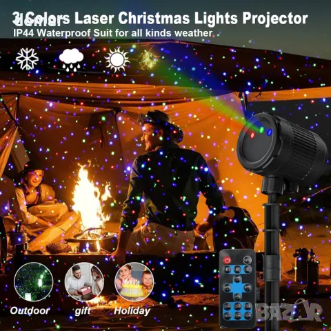 Ruiqas Лазерен проектор Звездно небе, 7 режима, 3 цвята, дистанционно, снимка 3 - Декорация за дома - 49311891