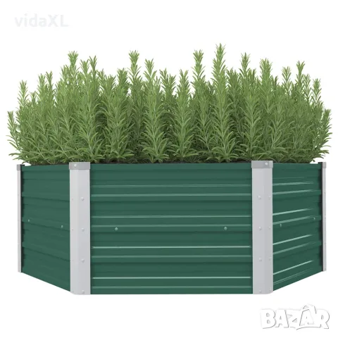 vidaXL Повдигната леха, 129x129x45 см, поцинкована стомана, зелена