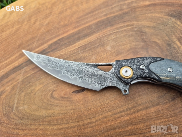 Уникален сгъваем ръчно изработен нож,Дамаска стомана VG10 с кания, снимка 7 - Ножове - 51442841