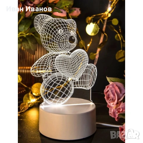 Декоративна 3D LED лампа с мече и сърце, снимка 2 - Декорация за дома - 53269806