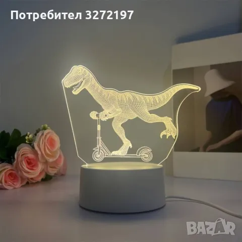 Холограмна 3D LED лампа - Забавен Динозавър, снимка 2 - Настолни лампи - 49504696