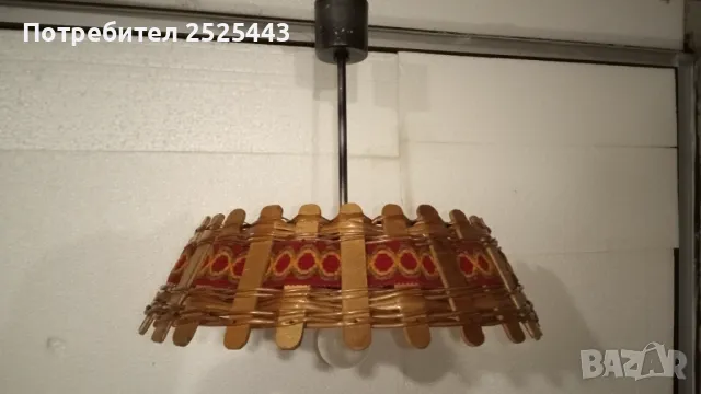Абажур (Пендел) Е27 - метален с дървени елементи и текстил , снимка 6 - Лампи за таван - 41627549