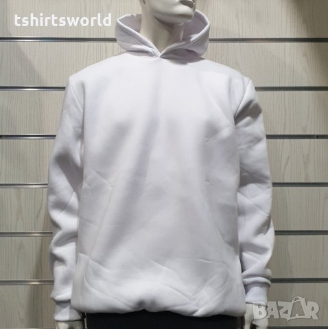 Нов мъжки бял суичър с качулка и джобчета
