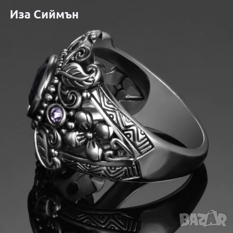 Сребърен пръстен с лилав аметист, снимка 4 - Пръстени - 34818740