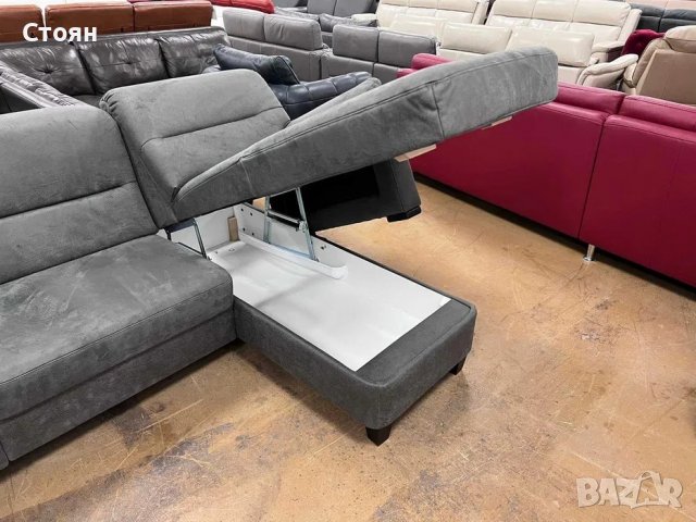Сив диван от плат четворка с лежанка и функция ракла "PP-HS10002", снимка 3 - Дивани и мека мебел - 39971708