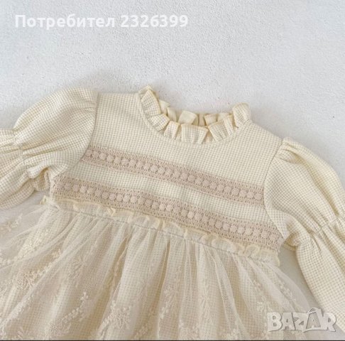 Нова детска/бебешка кремава рокля за 12 месеца, снимка 4 - Бебешки рокли - 44368540