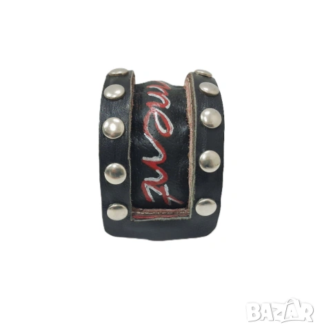 Тъмно Кафяв Кожен Маншет в Пънк/Рок Стил, Гривна с Капси, снимка 2 - Гривни - 53008134