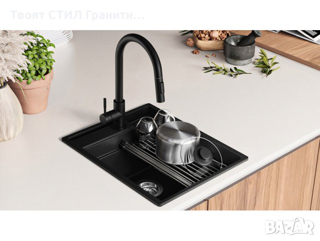  Кухненска Мивка от гранит модел Осло 45 Премиум 430 x 530 мм Черна, снимка 11 - Мивки - 41875401