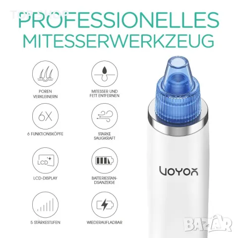 VOYOR BR510 Уред за почистване на пори,Прахосмукачка 6-в-1,LCD дисплей, снимка 4 - Маши за коса - 48804635