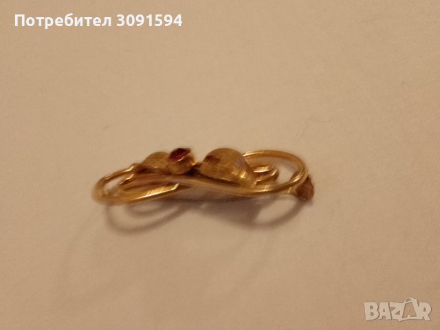 Стара дамска брошка с циркон и позлата, снимка 4 - Антикварни и старинни предмети - 41664997