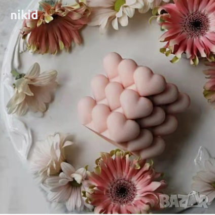 3D Кубче сърца сърце buble силиконов молд форма фондан гипс свещ шоколад, снимка 8 - Форми - 36239963