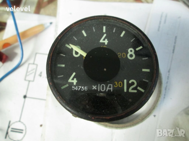 Прибор от стар самолет - термометър с термосонда. Добавен и амперметър, снимка 6 - Антикварни и старинни предмети - 51711410