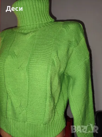 зелено късо пуловерче , снимка 2 - Блузи с дълъг ръкав и пуловери - 48656359