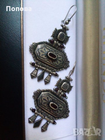 Стари авторски гръцки сребърни обеци с Ниело и гранат, снимка 8 - Обеци - 34004847