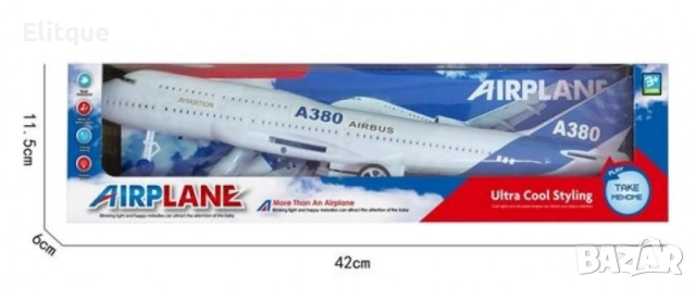 Механичен самолет A380 с музика и светлини, снимка 2 - Коли, камиони, мотори, писти - 52745160