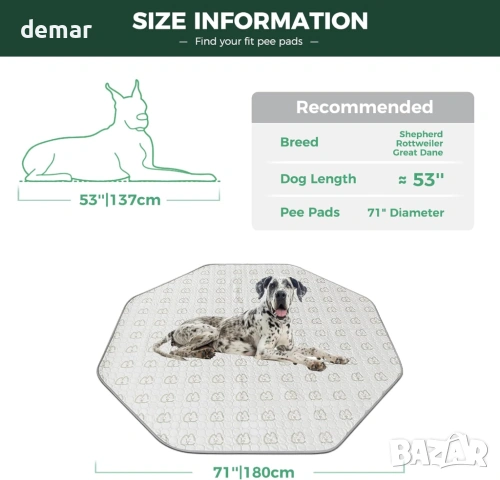 FXW Подложка за уриниране за кучета, която може да се пере, 74 см осмоъгълна (1 брой), снимка 3 - За кучета - 53826166