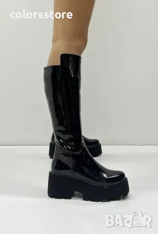 Ботуши на платформа - черен лак - BG20, снимка 2 - Дамски ботуши - 37443358