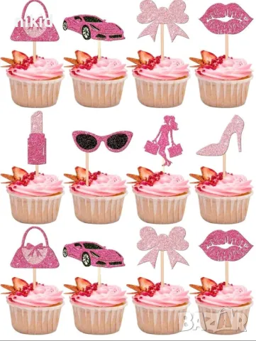 16 бр сет Барби момиче мода грим козметика брокатени топери за мъфини кексчета