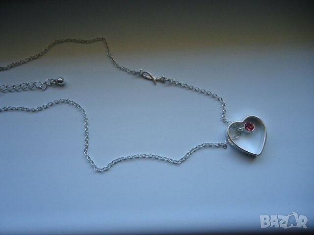 нов дамски синджир със сърце и розов камък, снимка 1 - Колиета, медальони, синджири - 40063953