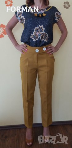 Панталон с висока талия в цвят старо злато, снимка 1