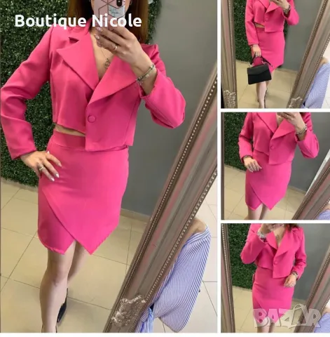 🩷Елегантен дамски сет от сако с асиметрична дължина и разчупена пола  , снимка 1