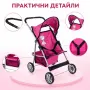 Детска количка за кукли с подвижен сенник, колани и кош за аксесоари, снимка 5