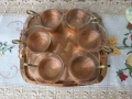 Комплект 6 чаши от боросиликатно стъкло, с медни подстакани И меден поднос, снимка 2