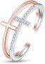 Нов регулируем отворен сребърен пръстен с кръст за Жени Подарък   