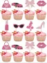 16 бр сет Барби момиче мода грим козметика брокатени топери за мъфини кексчета, снимка 1