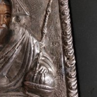Стара гръцка сребърна икона Света Троица., снимка 2 - Икони - 44185994