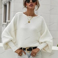 Дамски свободен пуловер с кръгло деколте и дълги ръкави, 2цвята - 023 , снимка 4 - Блузи с дълъг ръкав и пуловери - 42682908