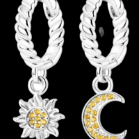 Дизайнерски модел сребърни висящи обеци,"Слънце и луна",yellow,колекция"Stars"/нови, снимка 1 - Колиета, медальони, синджири - 44640188