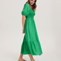 Дълга елегантна нова буфан ръкав къдри волани зелен зелена рокля Reserved, снимка 1 - Рокли - 41202557