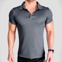 Мъжка спортно елегантна риза с къс ръкав / официална тениска с яка - сива, снимка 2 - Ризи - 41385642