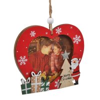 Дървени Коледни играчки със снимка, 11.5см, Сърце с Дядо Коледа, снимка 2 - Декорация за дома - 42703166