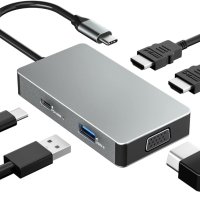  USB C Докинг станция 5 в 1, снимка 1 - Мрежови адаптери - 41643259