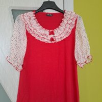 Дамска блуза червена с къдрички на точки Viola, снимка 1 - Блузи с дълъг ръкав и пуловери - 41896485