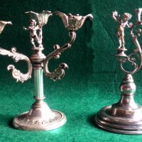 Миниатюрни стари посребрени свещници със херувим -ангел, снимка 6 - Колекции - 44291266