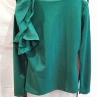 Зелена блуза с къдри, снимка 2 - Блузи с дълъг ръкав и пуловери - 38823023