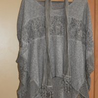 Сет пола и блуза със шал, сиво - кафяво, снимка 2 - Поли - 41962585