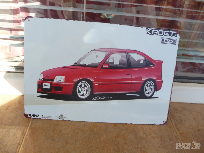 Метална табела кола Опел Кадет Opel Kadett двуврата червена ретро парад гараж декорация фен любители, снимка 1