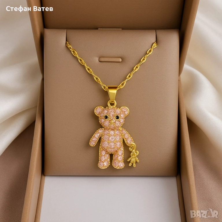 Колие „Мече – розов блясък“, снимка 1