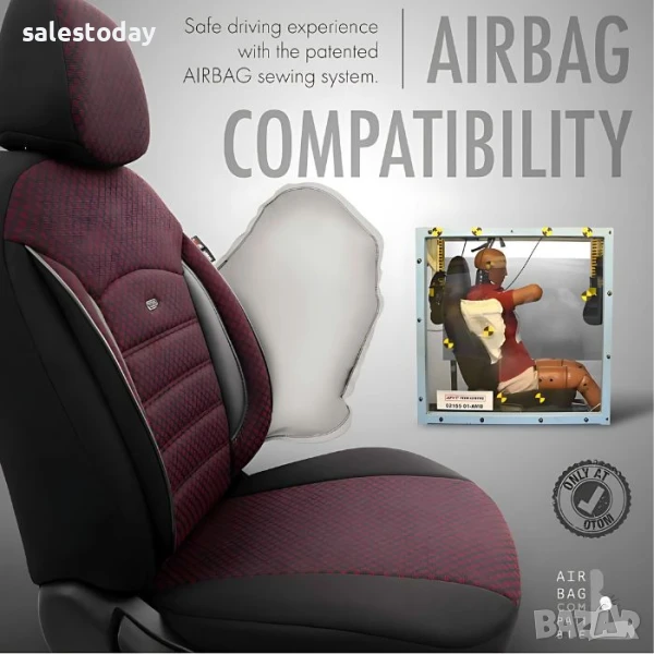 Тапицерия за кола, съвместими със странични AirBag въглавници, бордо, снимка 1