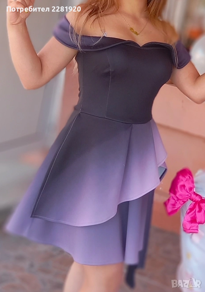 Омбре коктейлна рокля в лилаво и черно , снимка 1